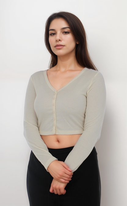 Button Down Cropped Cardigan Top