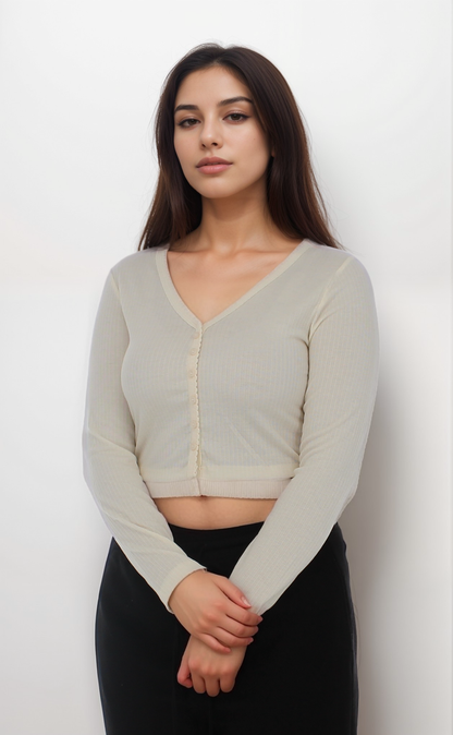Button Down Cropped Cardigan Top