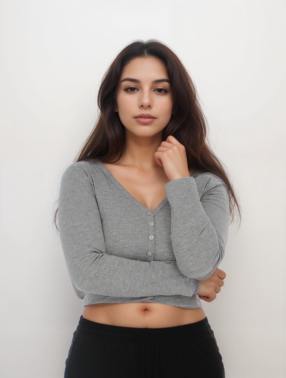Button Down Cropped Cardigan Top