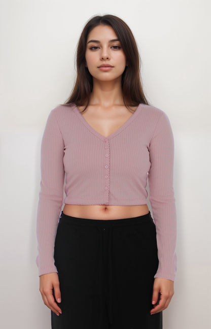 Button Down Cropped Cardigan Top