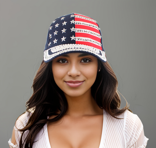 US Flag Rhinestone Snap Cap
