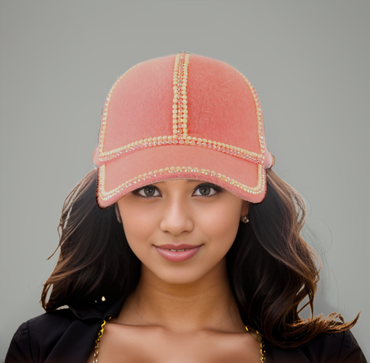 Pink and White Rhinestone Snap Cap
