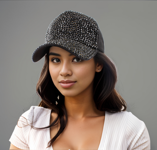 Black Rhinestone Snap Cap